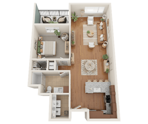 Floor plan for 1 bed, 1 bath, 825 sqft